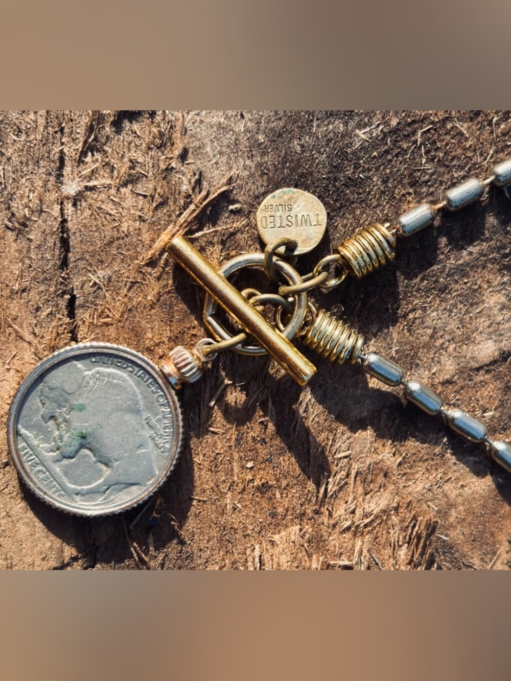 Genuine Coin Toggle Silver and Gold Necklace
